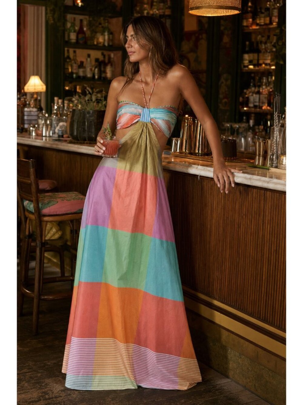 $748 Alexis Dusana Georgette Maxi Dress Bustier Designer Gown Halter READ! M